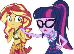 Size: 3417x2520 | Tagged: safe, derpibooru import, edit, edited screencap, editor:homersimpson1983, screencap, sci-twi, sunset shimmer, twilight sparkle, human, better together, equestria girls, g4, unsolved selfie mysteries, background removed, bikini, clothes, female, not a vector, one-piece swimsuit, sci-twi swimsuit, simple background, swimsuit, transparent background