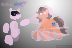 Size: 2704x1812 | Tagged: safe, artist:epsipeppower, derpibooru import, oc, oc only, oc:radia stone, oc:robertapuddin, earth pony, pony, robot, robot pony, duo, gradient background, shocked