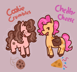 Size: 1600x1500 | Tagged: safe, artist:hee-to-the-haw, derpibooru import, li'l cheese, oc, oc:cookie crumbles, earth pony, pony, the last problem, alternate name, bag, brother and sister, duo, duo male and female, female, freckles, male, mare, name, offspring, older, older li'l cheese, parent:cheese sandwich, parent:pinkie pie, parents:cheesepie, saddle bag, siblings, simple background, stallion, unshorn fetlocks