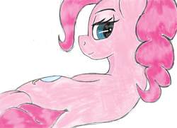 Size: 1976x1427 | Tagged: safe, artist:lcaptainrice, derpibooru import, pinkie pie, earth pony, pony, g4, female, looking at you, looking back, looking back at you, mare, simple background, smiling, solo, white background