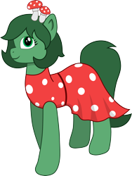 Size: 2000x2655 | Tagged: safe, artist:daylight-dream, artist:lunasquee, derpibooru exclusive, derpibooru import, oc, oc:amanita green, earth pony, clothes, cute, dress, earth pony oc, mushroom, simple background, transparent background, vector