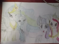 Size: 3264x2448 | Tagged: safe, derpibooru import, princess cadance, princess celestia, princess luna, twilight sparkle, twilight sparkle (alicorn), alicorn, g4, drawing, traditional art