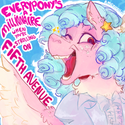 Size: 1500x1500 | Tagged: safe, artist:amendokat, derpibooru import, cozy glow, pegasus, g4, clothes, female, filly, foal, open mouth, shirley temple, simple background, solo, text