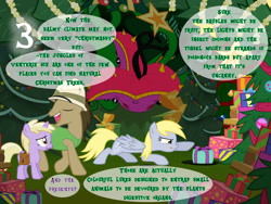 Size: 827x621 | Tagged: safe, artist:bronybyexception, derpibooru import, derpy hooves, dinky hooves, doctor whooves, earth pony, pegasus, unicorn, g4, christmas, christmas presents, christmas tree, female, filly, foal, holiday, imminent vore, male, mare, stallion, trap (device), tree