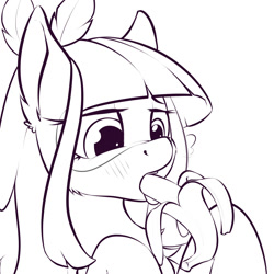 Size: 2000x2000 | Tagged: safe, artist:anti1mozg, derpibooru import, oc, oc only, oc:kuruminha, earth pony, pony, banana, blushing, eating, female, food, mare, not a penis, not porn, simple background, solo, suggestive eating, white background