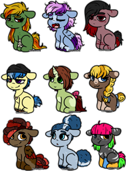 Size: 3101x4195 | Tagged: safe, artist:sexygoatgod, derpibooru import, oc, earth pony, pegasus, pony, unicorn, adoptable, chibi, female, male, simple background, transparent background