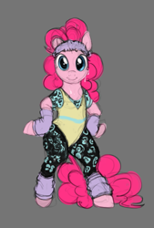 Size: 547x807 | Tagged: safe, artist:misstwipietwins, derpibooru import, pinkie pie, earth pony, pony, g4, 80s, bipedal, clothes, fitness, headband, leg warmers, leotard, looking at you, sketch, smiling, solo, sweat