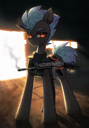 Size: 1280x1824 | Tagged: safe, artist:astralblues, derpibooru import, oc, earth pony, pony, assault rifle, gun, male, rifle, solo, stallion, weapon