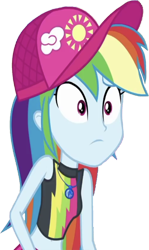 Size: 1503x2520 | Tagged: safe, derpibooru import, edit, edited screencap, editor:homersimpson1983, screencap, rainbow dash, human, pony, equestria girls, g4, background removed, bikini, cap, clothes, female, geode of super speed, hat, magical geodes, not a vector, simple background, solo, swimsuit, transparent background