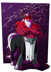 Size: 1280x1811 | Tagged: safe, artist:new-ereon, derpibooru import, lord tirek, centaur, taur, g4, commission, crossed arms, crossover, dc comics, four eyes, gritted teeth, lightning, male, multiple eyes, muscles, muscular male, solo, teeth, trigon