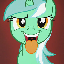 Size: 894x894 | Tagged: safe, ai content, derpibooru import, machine learning generated, lyra heartstrings, pony, unicorn, g4, licking, looking at you, mawshot, offscreen character, open mouth, open smile, pov, prompter:duhdoores, smiling, solo, tongue, tongue out, uvula