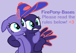 Size: 545x383 | Tagged: safe, artist:firepony-bases, derpibooru import, oc, oc only, pegasus, pony, unicorn, g4, bald, base, baseball cap, cap, duo, duo female, female, frown, gritted teeth, hat, horn, mare, purple background, simple background, spread wings, teeth, text, wings