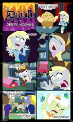 Size: 4134x6890 | Tagged: safe, artist:elovital, derpibooru import, derpy hooves, granny smith, human, parasprite, equestria girls, g4, angry, comic, devil, food, letter, muffin, post office, spanish