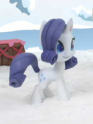 Size: 1092x1446 | Tagged: safe, derpibooru import, edit, edited screencap, screencap, rarity, pony, g4.5, my little pony: stop motion short, cropped, cute, ice, lake, smiling, snow, solo, water