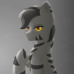 Size: 2500x2500 | Tagged: safe, artist:divori, derpibooru import, oc, oc only, oc:star nova, hybrid, zebra, zony, chest fluff, glowing, glowing eyes, gradient background, looking at you, male, solo, stallion, tattoo, zebra oc, zony oc