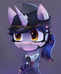 Size: 2375x2840 | Tagged: safe, artist:opal_radiance, derpibooru import, oc, pony, unicorn, equestria at war mod, bust, helmet, kofi, portrait, solo