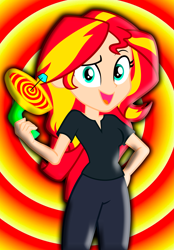 Size: 4435x6387 | Tagged: safe, derpibooru import, edit, sunset shimmer, equestria girls, background human, female, goddess, gun, hypnosis, hypnosis edit, hypnotist, hypnotized, interactive, spiral, weapon