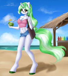 Size: 1920x2140 | Tagged: safe, artist:yutakira92, derpibooru import, oc, oc only, anthro, unicorn, beach, female