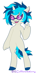 Size: 833x1700 | Tagged: safe, artist:caffeinatedcarny, derpibooru import, dj pon-3, vinyl scratch, anthro, unguligrade anthro, unicorn, g4, female, glasses, horn, mare, open mouth, open smile, peace sign, simple background, smiling, solo, stylized, transparent background
