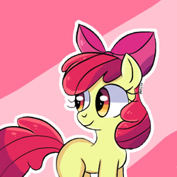 Size: 640x640 | Tagged: safe, artist:whitethealicorn, derpibooru import, apple bloom, earth pony, pony, female, filly, foal, redraw, simple background, solo