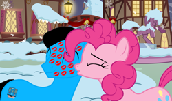 Size: 2237x1327 | Tagged: safe, artist:star-armour95, derpibooru import, pinkie pie, oc, oc:william, pony, canon x oc, female, holiday, kiss mark, kissing, lipstick, male, shipping, straight