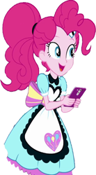 Size: 1394x2520 | Tagged: safe, derpibooru import, edit, edited screencap, editor:homersimpson1983, screencap, pinkie pie, human, equestria girls, g4, apron, background removed, cellphone, clothes, female, not a vector, phone, server pinkie pie, simple background, smartphone, solo, transparent background, waitress