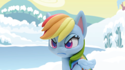 Size: 1920x1080 | Tagged: safe, derpibooru import, screencap, rainbow dash, pony, g4.5, my little pony: stop motion short, angry, cute, ice, lake, snow, solo, water