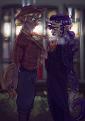 Size: 1058x1500 | Tagged: safe, artist:vanilla drop, derpibooru import, applejack, rarity, anthro, human, g4, female, humanized, lesbian, rarijack, shipping