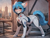 Size: 2048x1536 | Tagged: safe, ai content, derpibooru import, generator:easyfluff v11.2, generator:stable diffusion, machine learning generated, earth pony, pony, blue hair, blushing, chest fluff, city, clothes, cosplay, costume, ear fluff, ears, female, fluffy, latex, latex suit, light skin, looking at you, mare, neon genesis evangelion, plugsuit, prompter:kalmar, red eyes, rei ayanami, short hair, smiling, smiling at you, solo, standing, tail, white fur