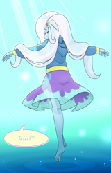 Size: 1938x3036 | Tagged: safe, artist:batipin, derpibooru import, trixie, equestria girls, g4, barefoot, clothes, feet, female, floating, hoodie, long hair, looking at you, looking back, looking back at you, missing shoes, solo, talking to viewer, water