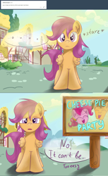 Size: 1280x2088 | Tagged: safe, artist:redheadfly, derpibooru import, cheese sandwich, pinkie pie, scootaloo, earth pony, pegasus, pony, g4, cute, cutealoo, offspring, older, parent:cheese sandwich, parent:pinkie pie, parents:cheesepie, tumblr:ask-adultscootaloo