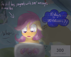 Size: 1280x1024 | Tagged: safe, artist:redheadfly, derpibooru import, scootaloo, pony, g4, computer, laptop computer, older, solo, tumblr:ask-adultscootaloo