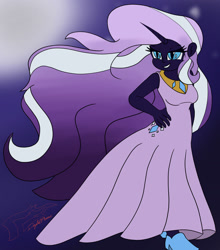 Size: 1280x1453 | Tagged: safe, artist:digi1talpho3nix, derpibooru import, nightmare rarity, anthro, human, equestria girls, g4, breasts, clothes, dress, female, grin, hand on hip, humanized, long hair, nightmare raritits, smiling, smirk, solo