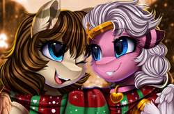 Size: 4015x2640 | Tagged: safe, artist:pridark, derpibooru import, oc, oc only, pegasus, pony, clothes, duo, pegasus oc, scarf, shared clothing, shared scarf, striped scarf