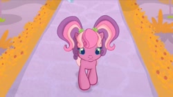 Size: 1267x716 | Tagged: safe, derpibooru import, screencap, cheerilee (g3), earth pony, pony, g3, g3.5, twinkle wish adventure, cute, female, front view, green eyes, mare, pigtails, solo, walking