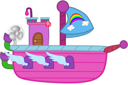 Size: 12000x8000 | Tagged: safe, artist:floralisole, artist:kinnichi, artist:user15432, derpibooru import, bell, boat, cloud, door, fan, flying boat, gem, medibang paint, rainbow, sail, simple background, transparent background, vector, wings