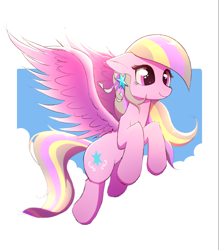 Size: 2480x2834 | Tagged: safe, artist:harukiicat, derpibooru import, oc, oc only, oc:petal twinkle, pegasus, pony, female, flying, mare, simple background, smiling, solo, spread wings, tail, white background, wings