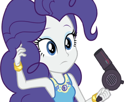 Size: 3066x2520 | Tagged: safe, derpibooru import, edit, edited screencap, editor:homersimpson1983, screencap, rarity, human, do it for the ponygram!, equestria girls, equestria girls series, g4, spoiler:eqg series (season 2), 2d, background removed, cute, eyeshadow, female, geode of shielding, gold, hair dryer, jewelry, magical geodes, makeup, not a vector, pinkie pie hair, raribetes, rarity peplum dress, simple background, sleeveless, solo, transparent background, wrist cuffs