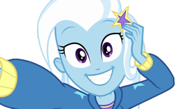 Size: 4035x2520 | Tagged: safe, derpibooru import, edit, edited screencap, editor:homersimpson1983, screencap, trixie, human, equestria girls, background removed, female, looking at you, not a vector, selfie, simple background, smiling, solo, transparent background