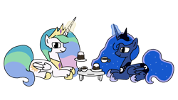 Size: 1920x1080 | Tagged: safe, artist:borgib, derpibooru import, princess celestia, princess luna, alicorn, pony, g4, cup, female, food, pudding, simple background, tea, tea party, teacup, transparent background