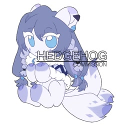 Size: 1000x1000 | Tagged: safe, artist:hedgehog29271, derpibooru import, oc, oc only, original species, pony, braid, capelet, ear piercing, female, mare, multiple tails, paws, piercing, simple background, sitting, solo, tail, watermark, white background