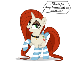 Size: 3000x3000 | Tagged: safe, artist:r4hucksake, derpibooru import, oc, oc only, oc:cherry smoothie, pony, unicorn, g4, bell, bell collar, bow, clothes, collar, female, mare, simple background, socks, solo, striped socks, tail, tail bow, transparent background