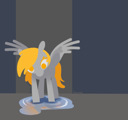 Size: 2513x2359 | Tagged: safe, artist:noriap, derpibooru import, derpy hooves, pegasus, pony, g4, female, lineless, puddle, reflection, solo, water