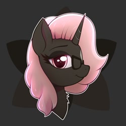 Size: 2000x2000 | Tagged: safe, artist:harukiicat, derpibooru import, oc, oc only, pony, unicorn, bust, glasses, looking at you, portrait, profile, simple background, solo