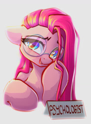 Size: 935x1279 | Tagged: safe, artist:chaosangeldesu, derpibooru import, pinkie pie, earth pony, pony, g4, glasses, pinkamena diane pie, solo