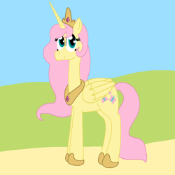 Size: 1280x1280 | Tagged: safe, artist:haileykitty69, derpibooru import, fluttershy, alicorn, pony, g4, alicornified, crown, fluttercorn, hoof shoes, jewelry, peytral, princess fluttershy, race swap, regalia, solo