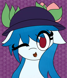 Size: 831x962 | Tagged: safe, artist:mrneo, derpibooru import, pony, female, hat, hinanai tenshi, mare, one eye closed, ponified, solo, species swap, touhou, wink