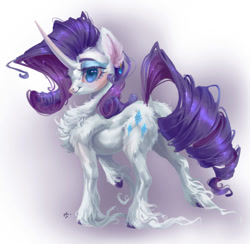 Size: 975x951 | Tagged: safe, artist:makkah, derpibooru import, rarity, pony, unicorn, g4, butt fluff, chest fluff, curved horn, ear fluff, ear piercing, earring, ears, female, horn, jewelry, mare, piercing, solo, unshorn fetlocks