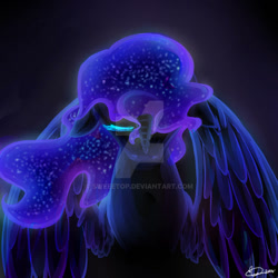 Size: 894x894 | Tagged: safe, artist:sweeetop, twibooru import, oc, oc only, oc:nyx, alicorn, pony, alicorn oc, crying, deviantart watermark, horn, image, jpeg, nightmare nyx, obtrusive watermark, sad, solo, tears of pain, watermark, wings