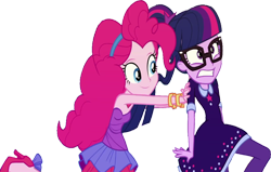 Size: 3956x2520 | Tagged: safe, derpibooru import, edit, edited screencap, editor:homersimpson1983, screencap, pinkie pie, sci-twi, twilight sparkle, human, equestria girls, background removed, clothes, dress, female, glasses, high heels, not a vector, shoes, simple background, transparent background